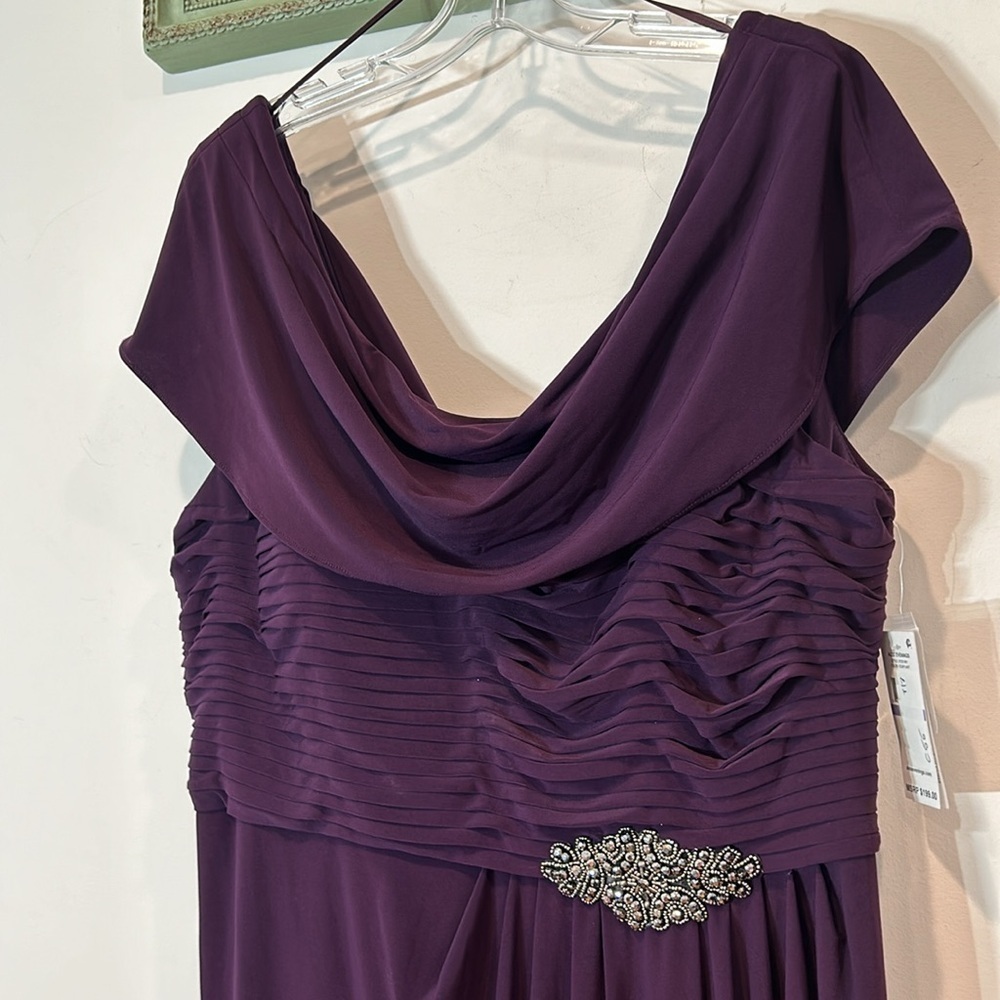 Alex Evenings Cowl Neck Beaded Waist Gown Plus size 18 eggplant mother of bride - Picture 3 of 11